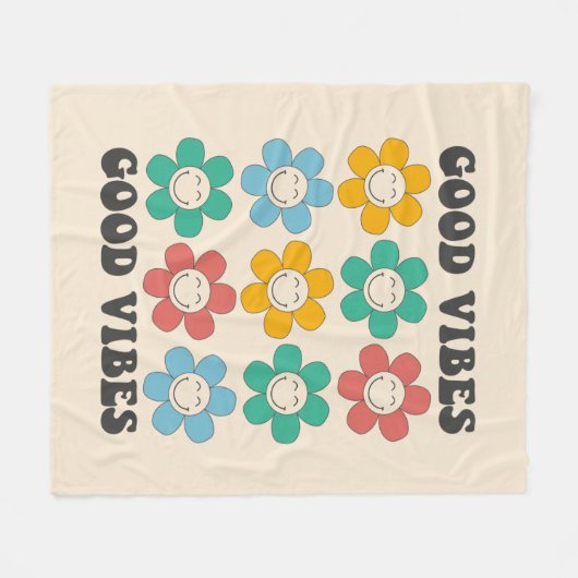 Good Vibes Retro farbenfrohe Daisy Blume Fleecedecke (Vorderseite (Horizontal))