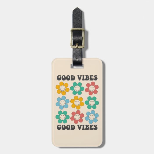 Good Vibes Retro farbenfrohe Daisy Blume Gepäckanhänger (Vorderseite vertikal)