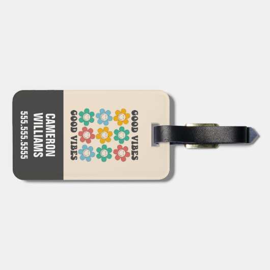 Good Vibes Retro farbenfrohe Daisy Blume Gepäckanhänger (Rückseite horizontal)