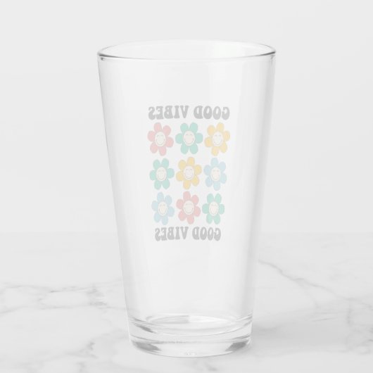 Good Vibes Retro farbenfrohe Daisy Blume Glas (Rückseite)