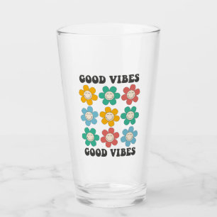 Good Vibes Retro farbenfrohe Daisy Blume Glas