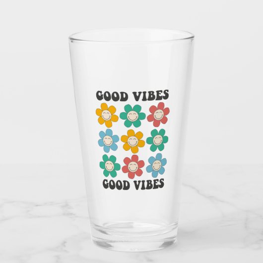 Good Vibes Retro farbenfrohe Daisy Blume Glas (Vorderseite)