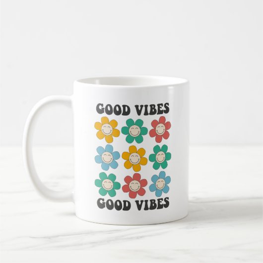 Good Vibes Retro farbenfrohe Daisy Blume Kaffeetasse (Links)