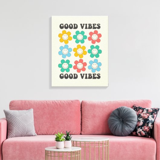 Good Vibes Retro farbenfrohe Daisy Blume Leinwanddruck (Insitu (Wohnzimmer))