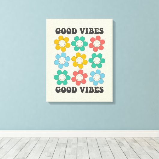 Good Vibes Retro farbenfrohe Daisy Blume Leinwanddruck (Insitu (Holzboden))