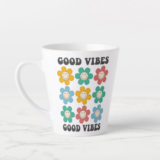 Good Vibes Retro farbenfrohe Daisy Blume Milchtasse (Links)