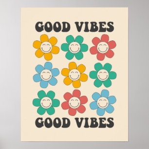 Good Vibes Retro farbenfrohe Daisy Blume Poster