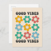 Good Vibes Retro farbenfrohe Daisy Blume Postkarte (Vorne/Hinten)