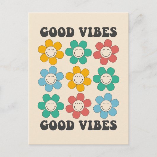 Good Vibes Retro farbenfrohe Daisy Blume Postkarte (Vorderseite)
