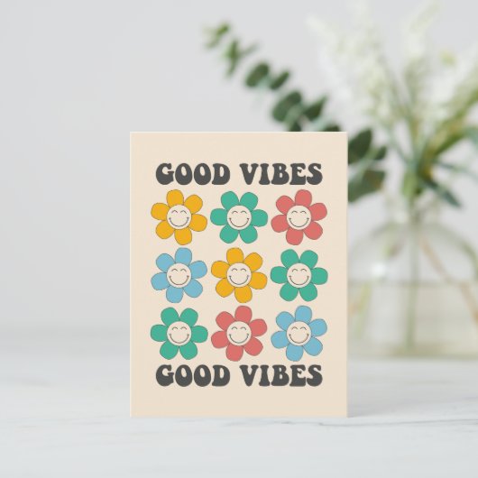 Good Vibes Retro farbenfrohe Daisy Blume Postkarte (Stehend Vorderseite)