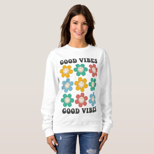 Good Vibes Retro farbenfrohe Daisy Blume Sweatshirt (Vorne ganz)
