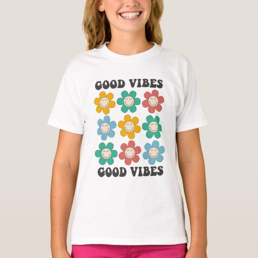 Good Vibes Retro farbenfrohe Daisy Blume T-Shirt (Vorderseite)