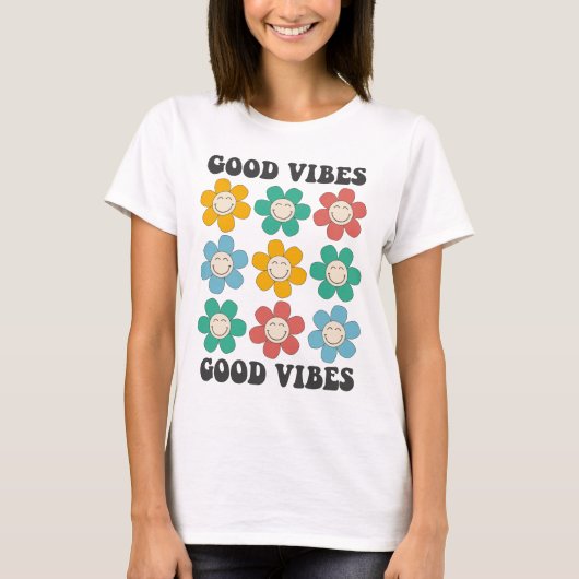 Good Vibes Retro farbenfrohe Daisy Blume T-Shirt (Vorderseite)