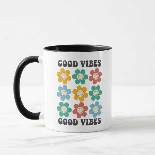 Good Vibes Retro farbenfrohe Daisy Blume Tasse (Links)