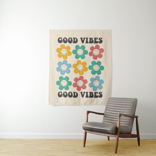Good Vibes Retro farbenfrohe Daisy Blume Wandteppich (Beispiel)