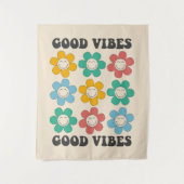 Good Vibes Retro farbenfrohe Daisy Blume Wandteppich (Vorderseite)