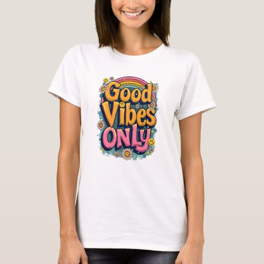 Good Vibes Retro Rainbow Positive T-Shirt (Vorderseite)