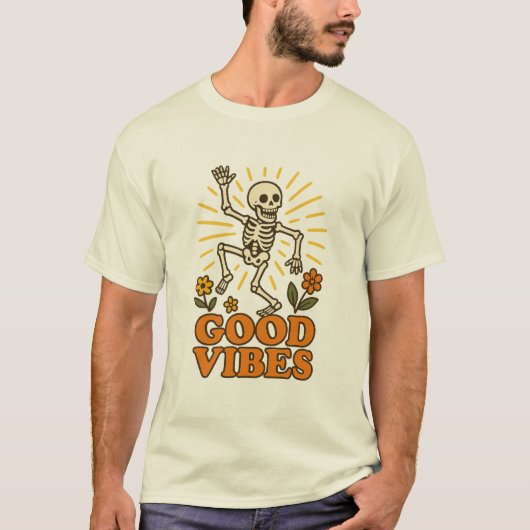 "Good Vibes" Skeletton T - Shirt - Retro Funny Dan (Vorderseite)