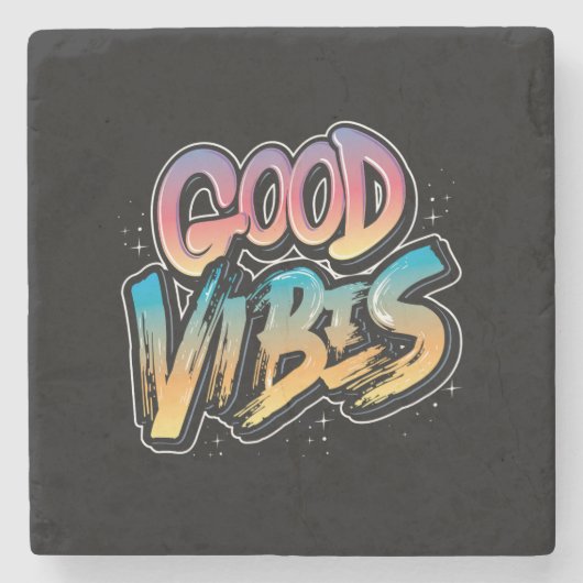 Good-vibes-Slogan-Grafik-Typografie Steinuntersetzer (Vorderseite)