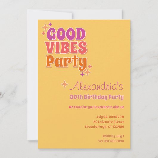 Good Vibes Summer 30. Geburtstag Party Einladung (Vorderseite)