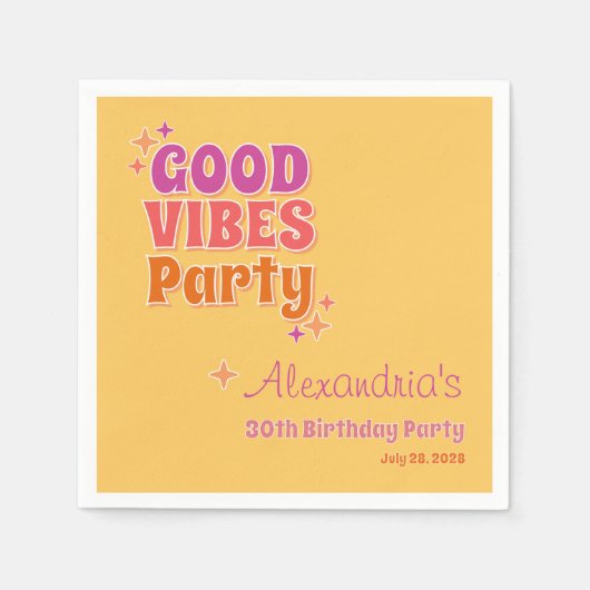 Good Vibes Summer 30. Geburtstag Party Serviette (Vorderseite)