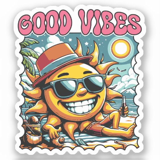 Good Vibes - Sunshine - Retro Summer Aufkleber (Vorderseite)