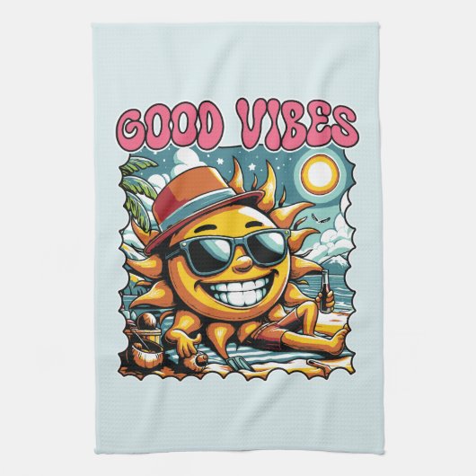 Good Vibes - Sunshine - Retro Summer Geschirrtuch (Vertikal)