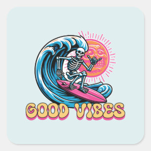 Good Vibes - Surfen - Summer Vibes Quadratischer Aufkleber