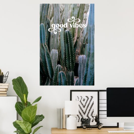 Good Vibes | Trendy Retro Summer Desert Cactus Poster (Heimbüro)