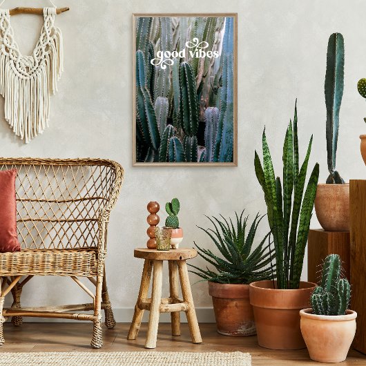 Good Vibes | Trendy Retro Summer Desert Cactus Poster