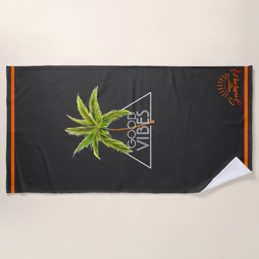 "Good Vibes Triangle Design with Palm Tree" Strandtuch (Vorderseite)