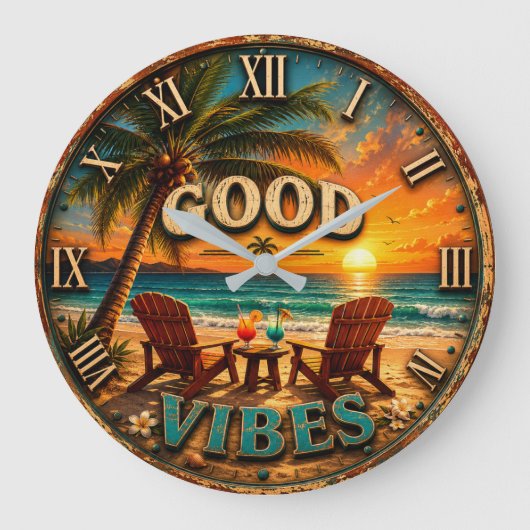 Good Vibes Tropical Beach Große Wanduhr (Vorderseite)