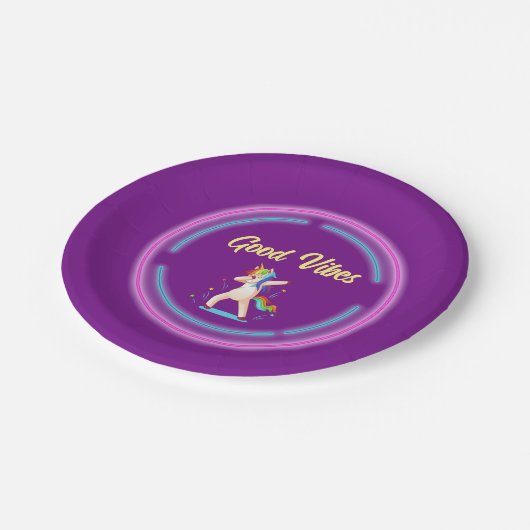 Good Vibes Unicorn Pappteller (Schrägansicht)