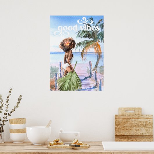 Good Vibes | Wasserfarbe Trendy Retro Summer Beach Poster (Küche)