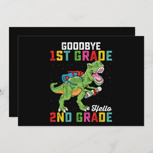 Goodbye 1st Grade Hello 2nd Grade T Rex Dinosaur Einladung (Vorne/Hinten)