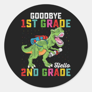 Goodbye 1st Grade Hello 2nd Grade T Rex Dinosaur Runder Aufkleber