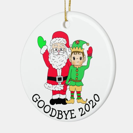 Goodbye 2020 Santa and Elf in Facemask Keramik Ornament (Links)
