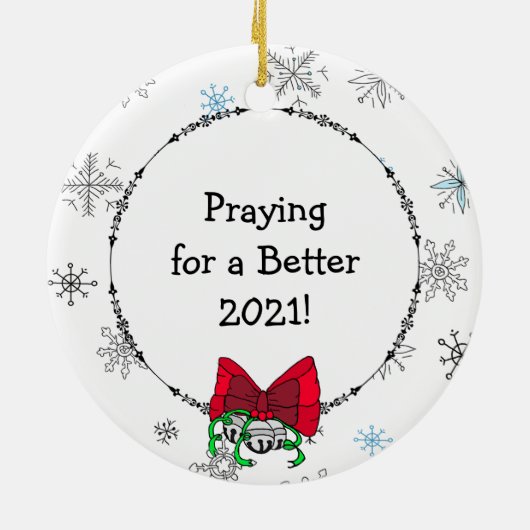 Goodbye 2020 Santa and Elf in Facemask Keramik Ornament (Hinten)