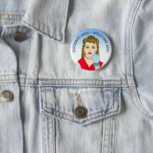 Goodbye 2020 Welcome 2021 Funny Retro Lady Flippin Button (Beispiel)