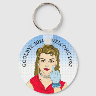 Goodbye 2020 Welcome 2021 Funny Retro Lady Flippin Schlüsselanhänger