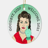 Goodbye 2020 Welcome 2021 Funny Retro Weihnachten Keramik Ornament (Links)