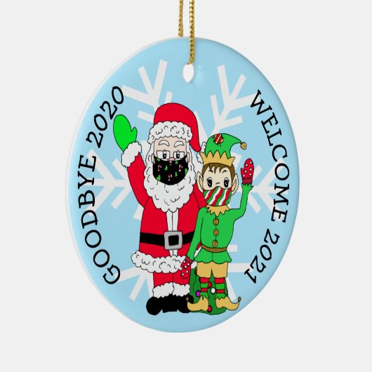 Goodbye 2020, Welcome 2021 Santa Elf Facemask Keramik Ornament (Rechts)
