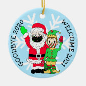 Goodbye 2020, Welcome 2021 Santa Elf Facemask Keramik Ornament (Vorne)