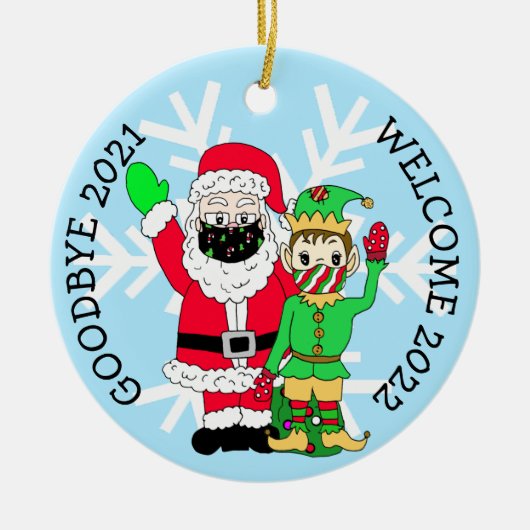 Goodbye 2021, Welcome 2022 Facemask Santa Elf Keramik Ornament (Vorne)