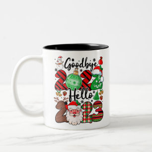 Goodbye 2022 Hello 2023 Niedlich Santa Claus Reind Zweifarbige Tasse