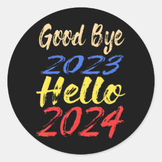 Goodbye 2023 Hello 2024 Christmas Happy New Runder Aufkleber