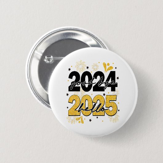 Goodbye 2024 Hello 2025 Fireworks Happy New Years Button (Vorne & Hinten)