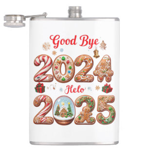 Goodbye 2024 Hello 2025 Happy New year Design Flachmann