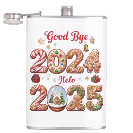 Goodbye 2024 Hello 2025 Happy New year Design Flachmann (Geöffnet)