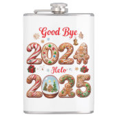 Goodbye 2024 Hello 2025 Happy New year Design Flachmann (Vorderseite)